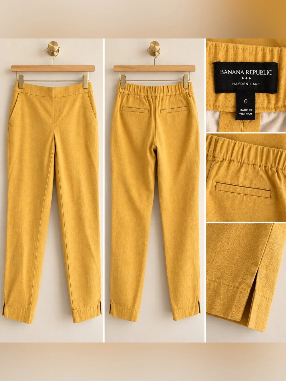 Women’s Banana Republic Hayden Linen Blend Ankle Pants Size 0 Mustard Yellow